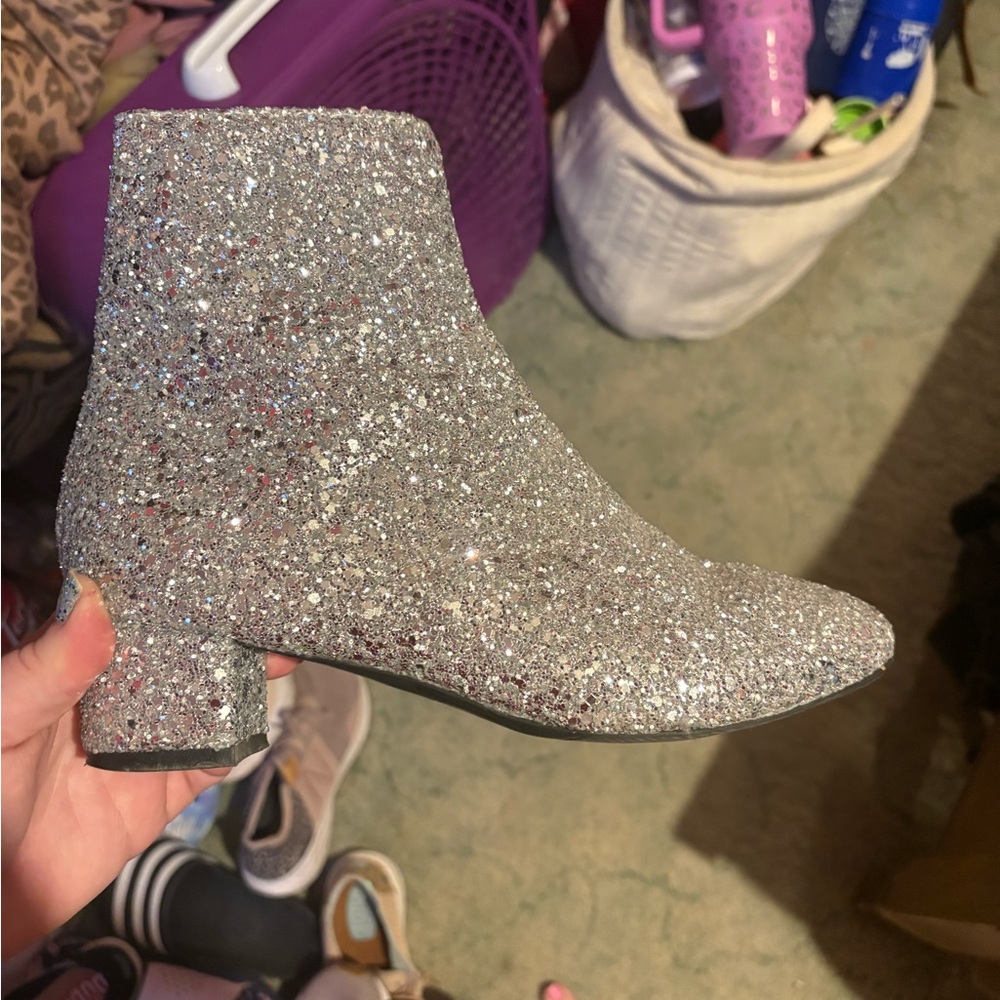 Silver Glitter Ankle Boots